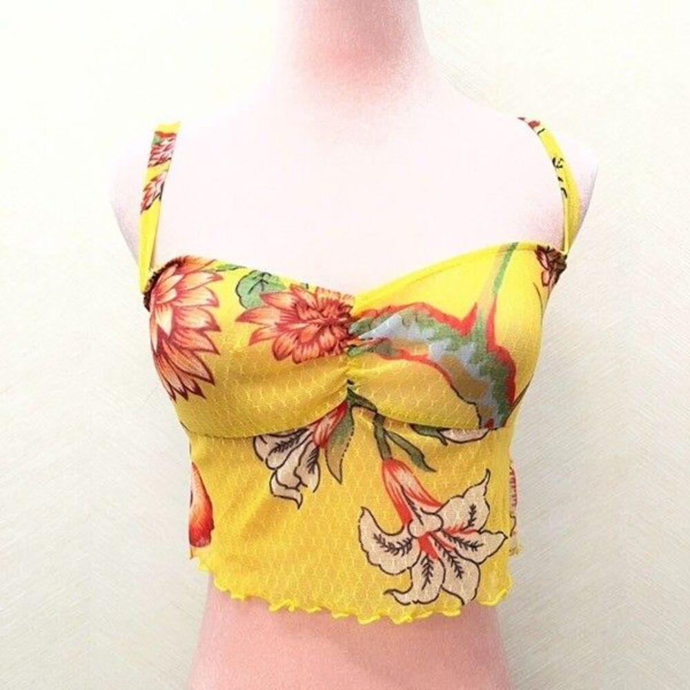 Only Hearts Lettuce Edge Trim Yellow Mesh Molly's Garden Bra Top Womens Size M/L